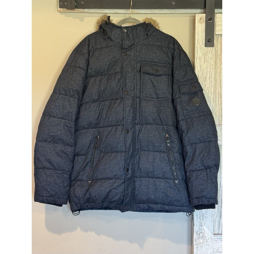 Nautica Jacket Womens Size X-Large Blue Puffer Hoodie Full Zip‎ Coat Faux Fur